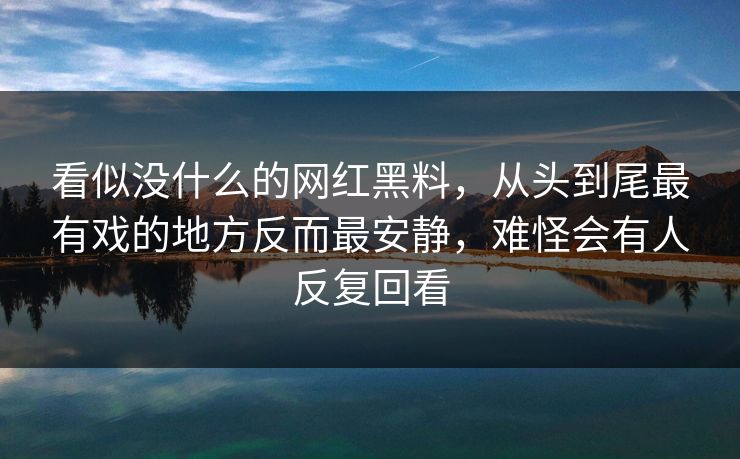 看似没什么的网红黑料,从头到尾最有戏的地方反而最安静,难怪会有人反复回看