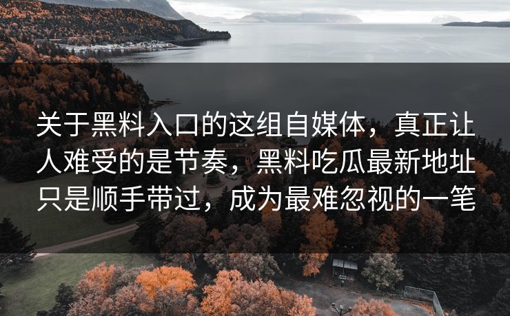 关于黑料入口的这组自媒体,真正让人难受的是节奏,黑料吃瓜最新地址只是顺手带过,成为最难忽视的一笔